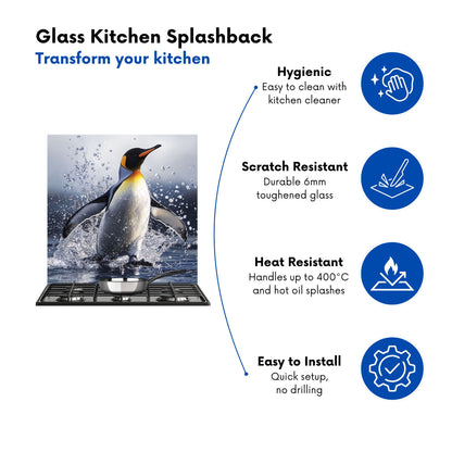 Regal Penguin in a Watery Burst Kitchen Splashback