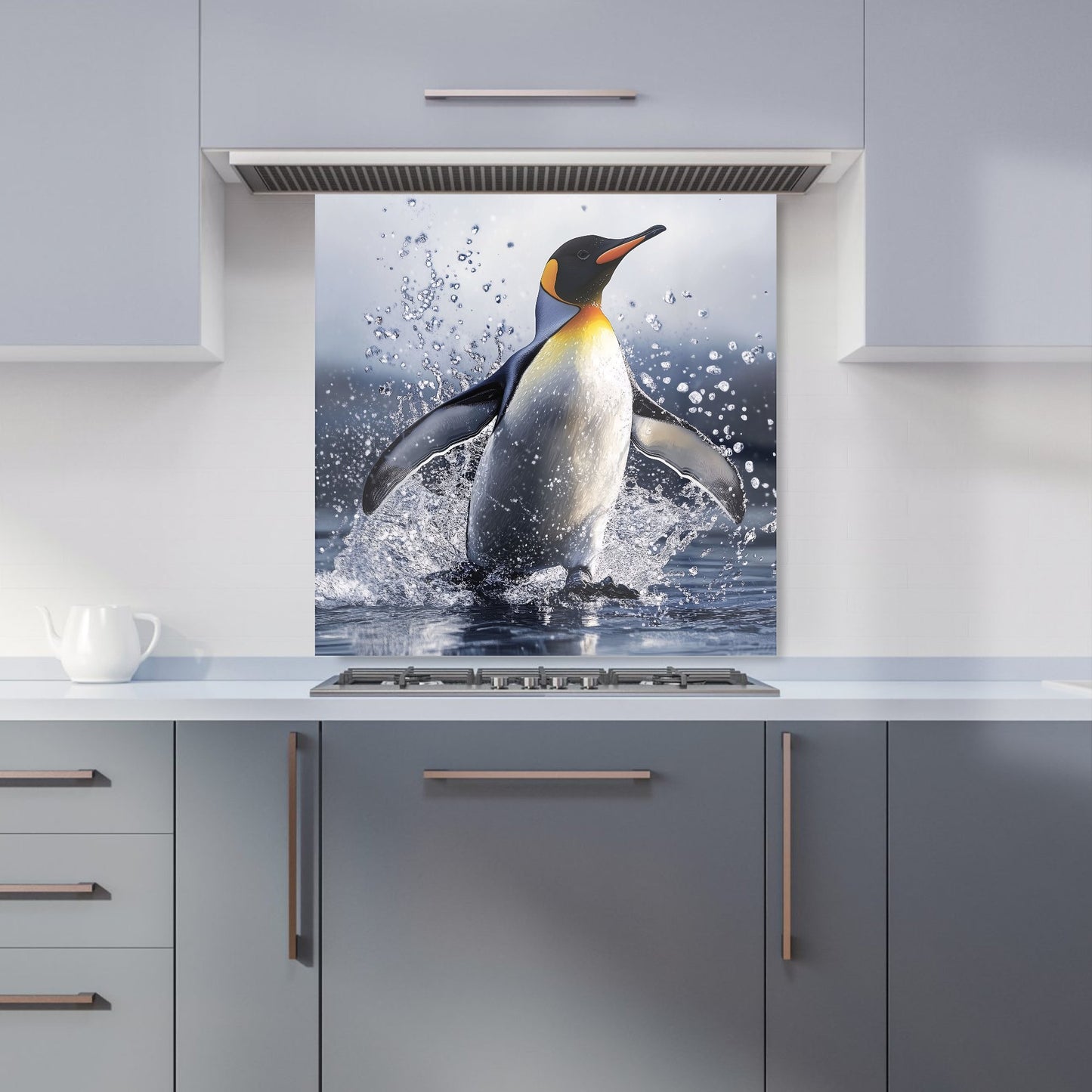 Regal Penguin in a Watery Burst Kitchen Splashback