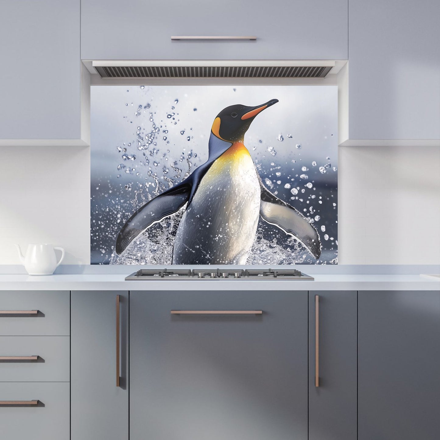 Regal Penguin in a Watery Burst Kitchen Splashback