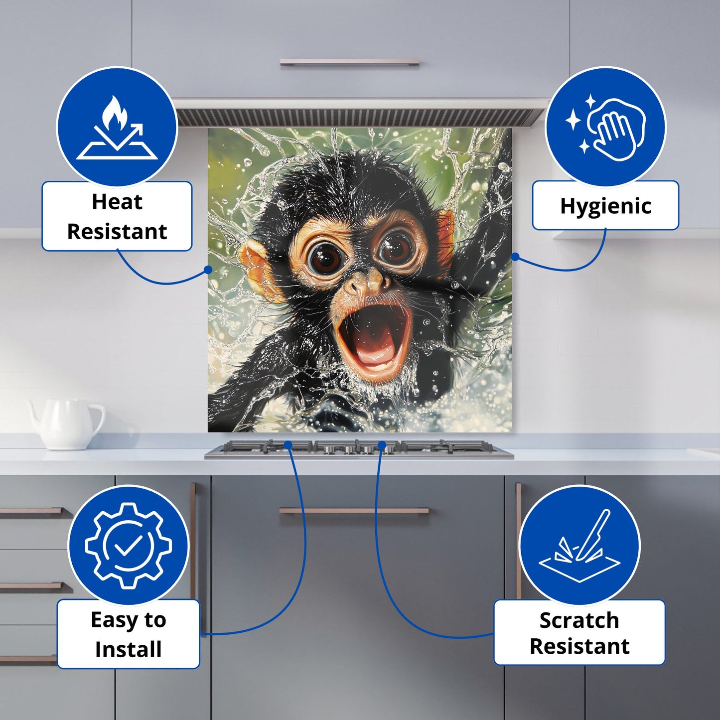 Wide-Eyed Monkey's Splash Surprise Kitchen Splashback
