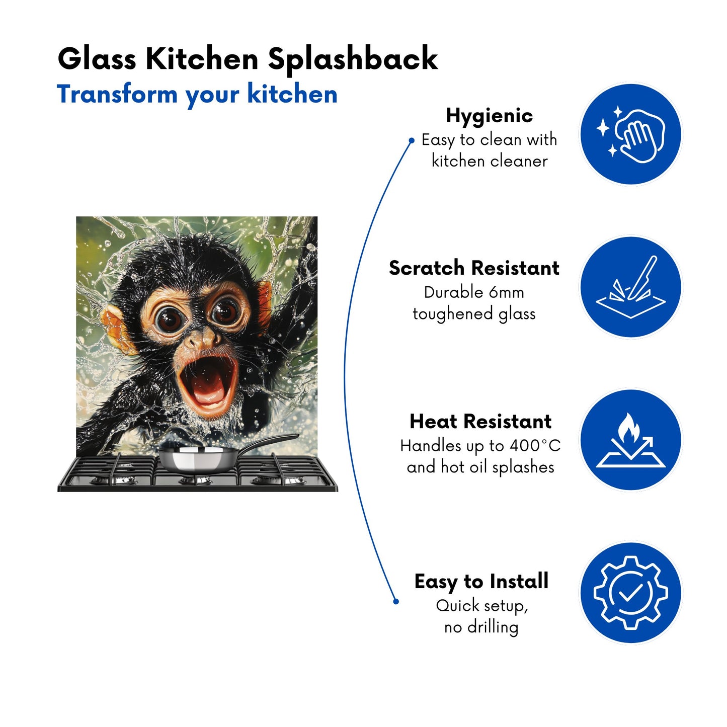 Wide-Eyed Monkey's Splash Surprise Kitchen Splashback