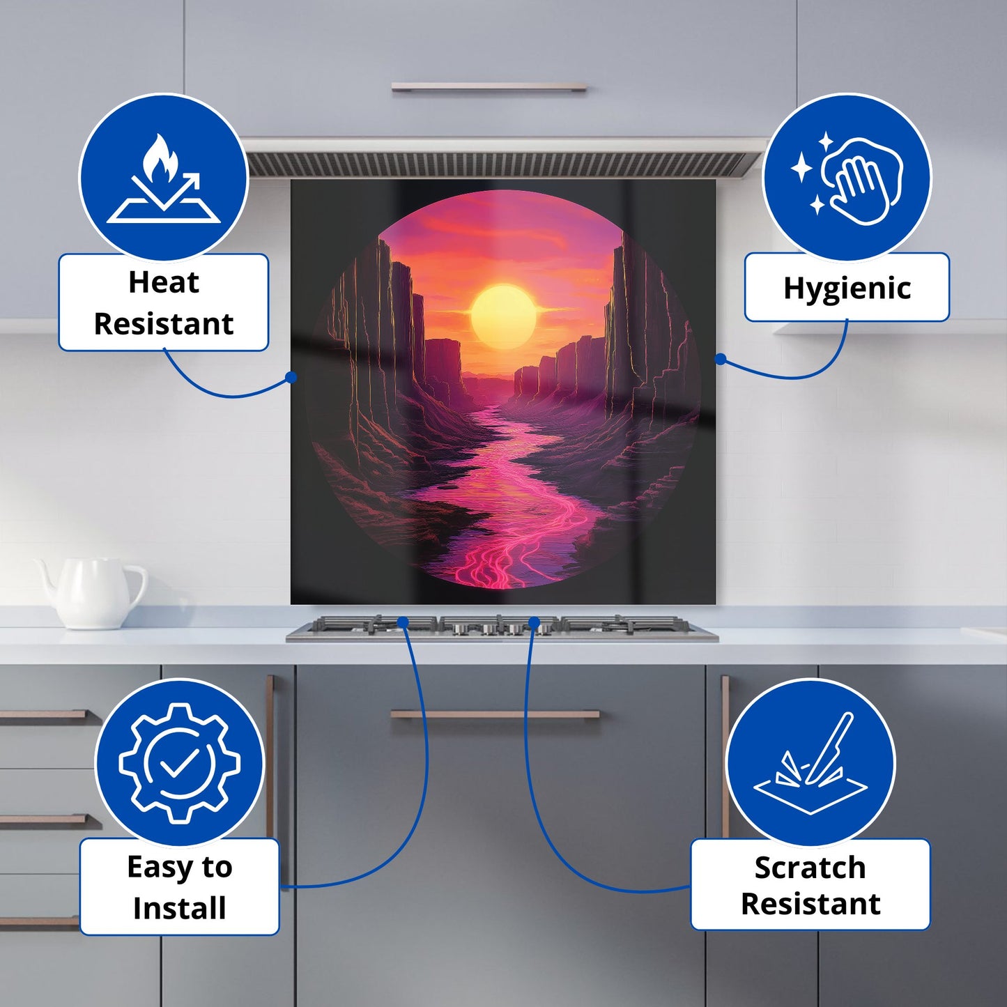 Synthwave Canyon Sunset Kitchen Splashback
