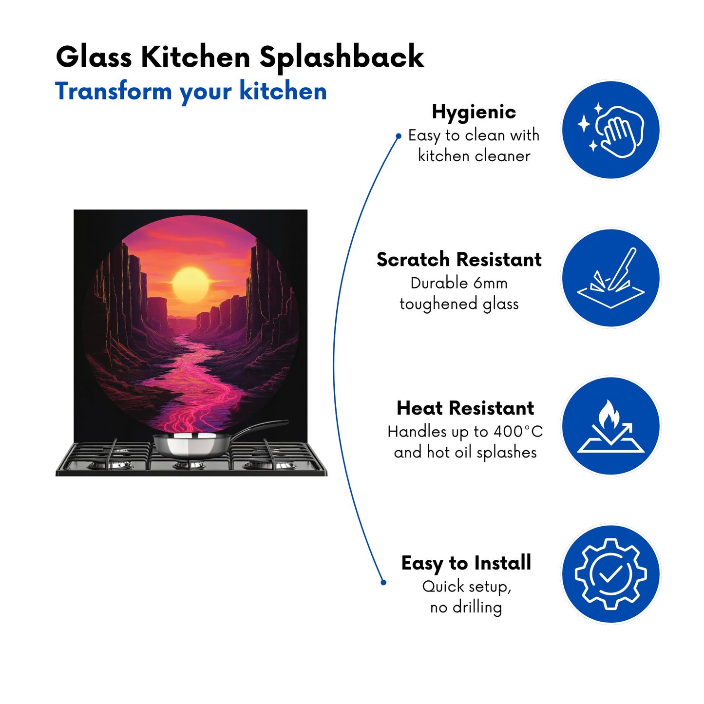 Synthwave Canyon Sunset Kitchen Splashback