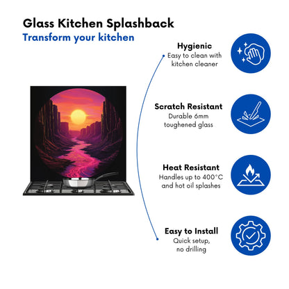 Synthwave Canyon Sunset Kitchen Splashback