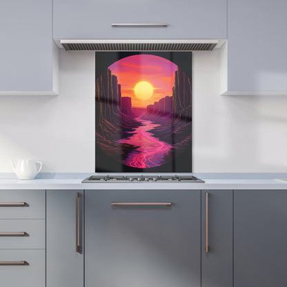 Synthwave Canyon Sunset Kitchen Splashback