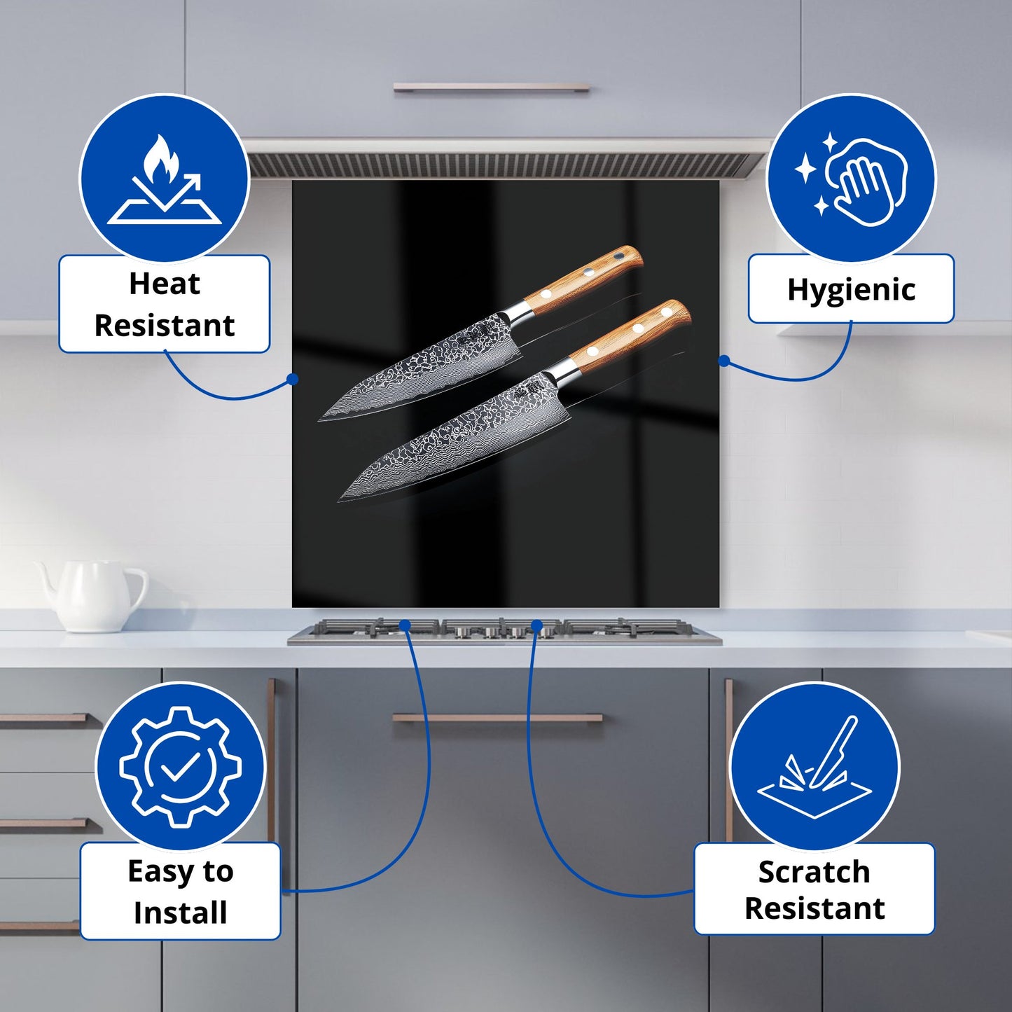 Artisan Japanese Knives in Focus Kitchen Splashback