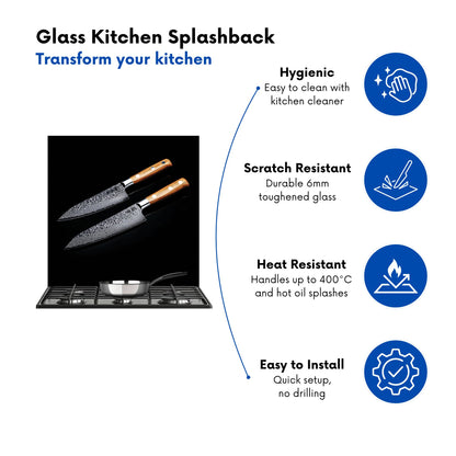 Artisan Japanese Knives in Focus Kitchen Splashback
