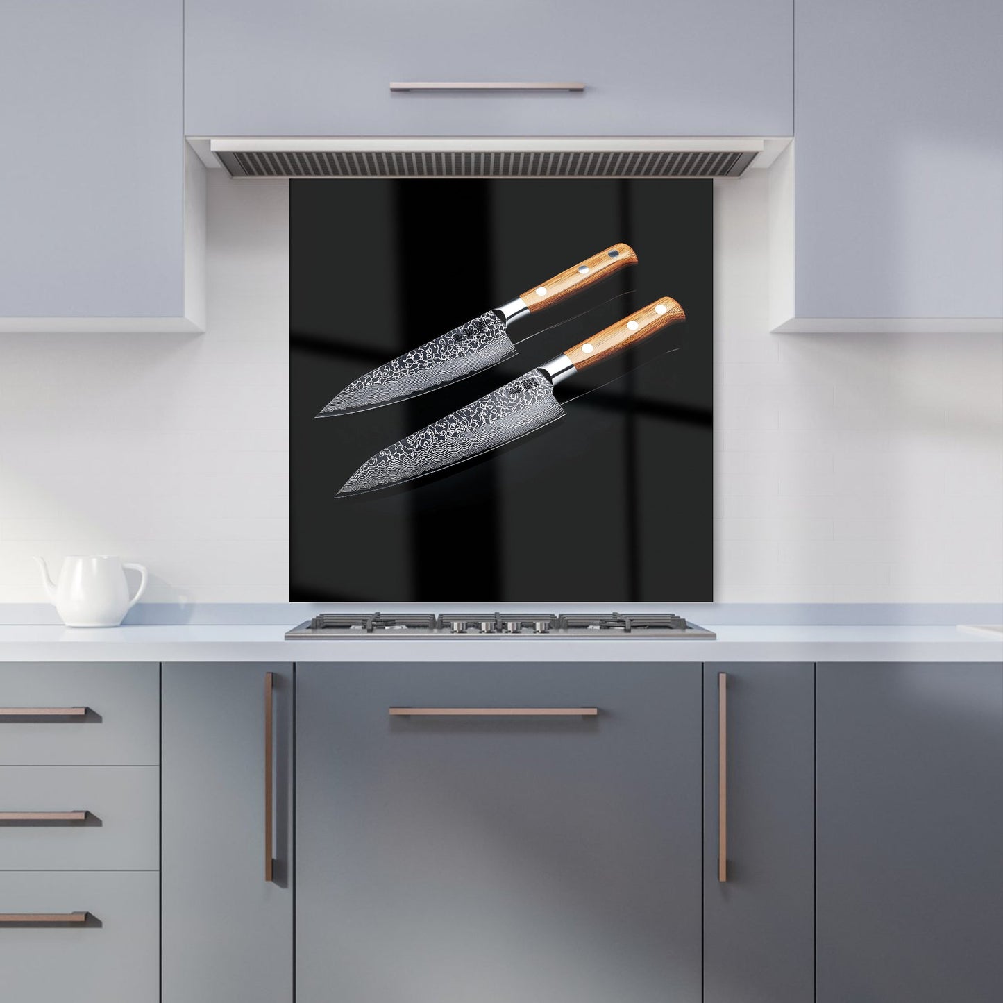 Artisan Japanese Knives in Focus Kitchen Splashback