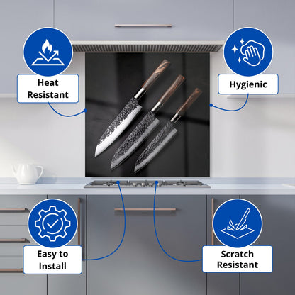 Elegant Trio of Chef's Blades Kitchen Splashback
