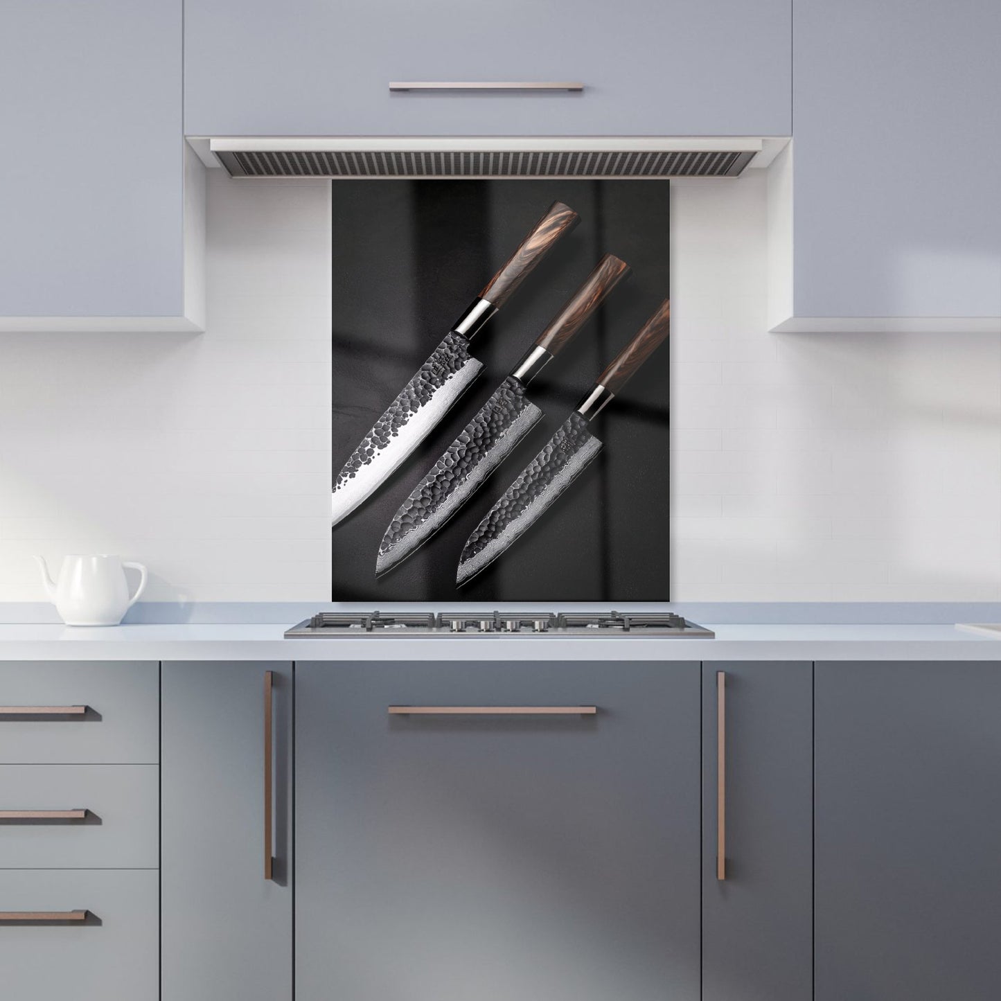 Elegant Trio of Chef's Blades Kitchen Splashback