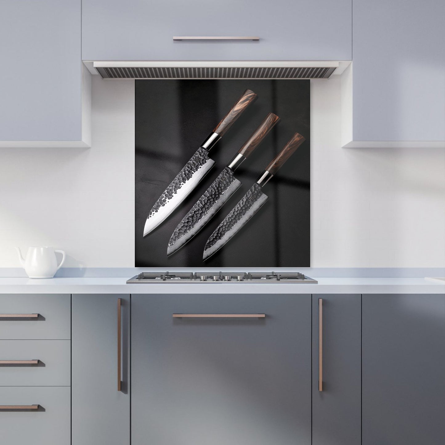 Elegant Trio of Chef's Blades Kitchen Splashback