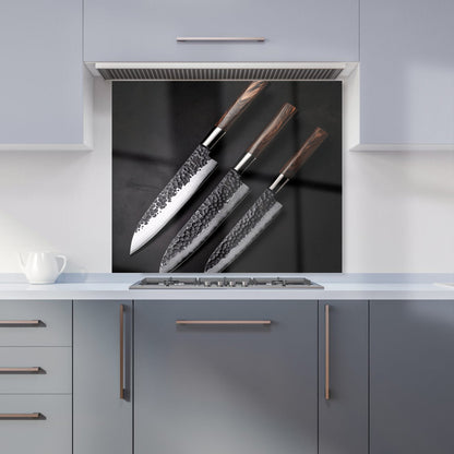 Elegant Trio of Chef's Blades Kitchen Splashback