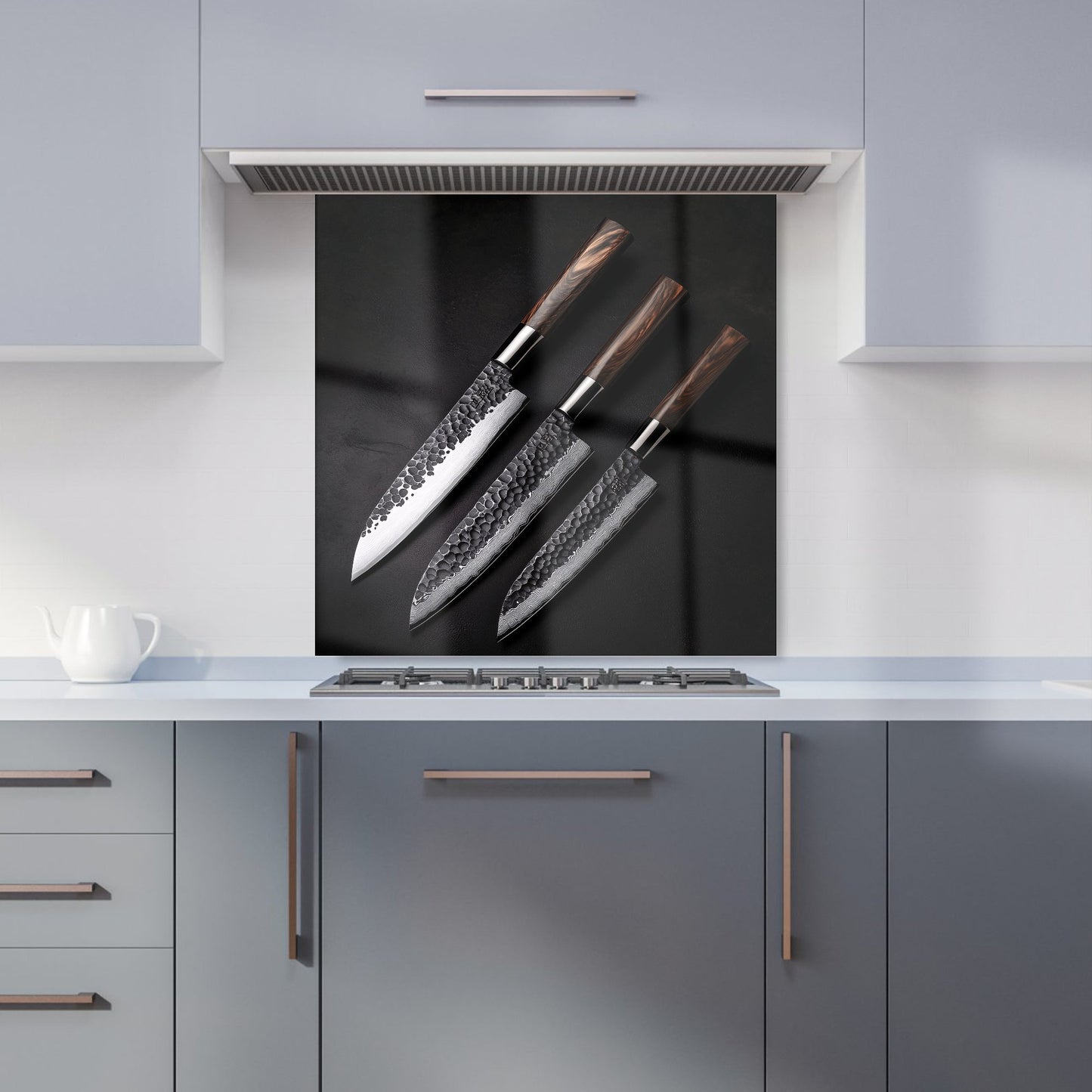 Elegant Trio of Chef's Blades Kitchen Splashback