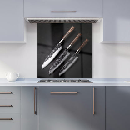 Elegant Trio of Chef's Blades Kitchen Splashback