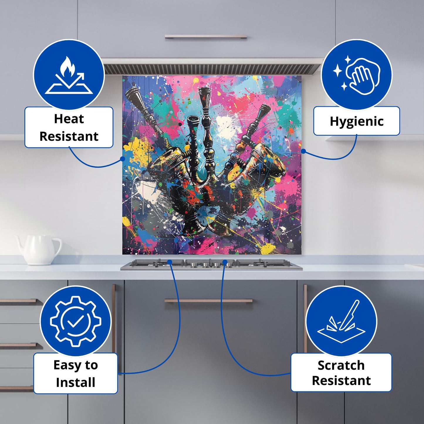 Scottish Bagpipes Splashart Kitchen Splashback