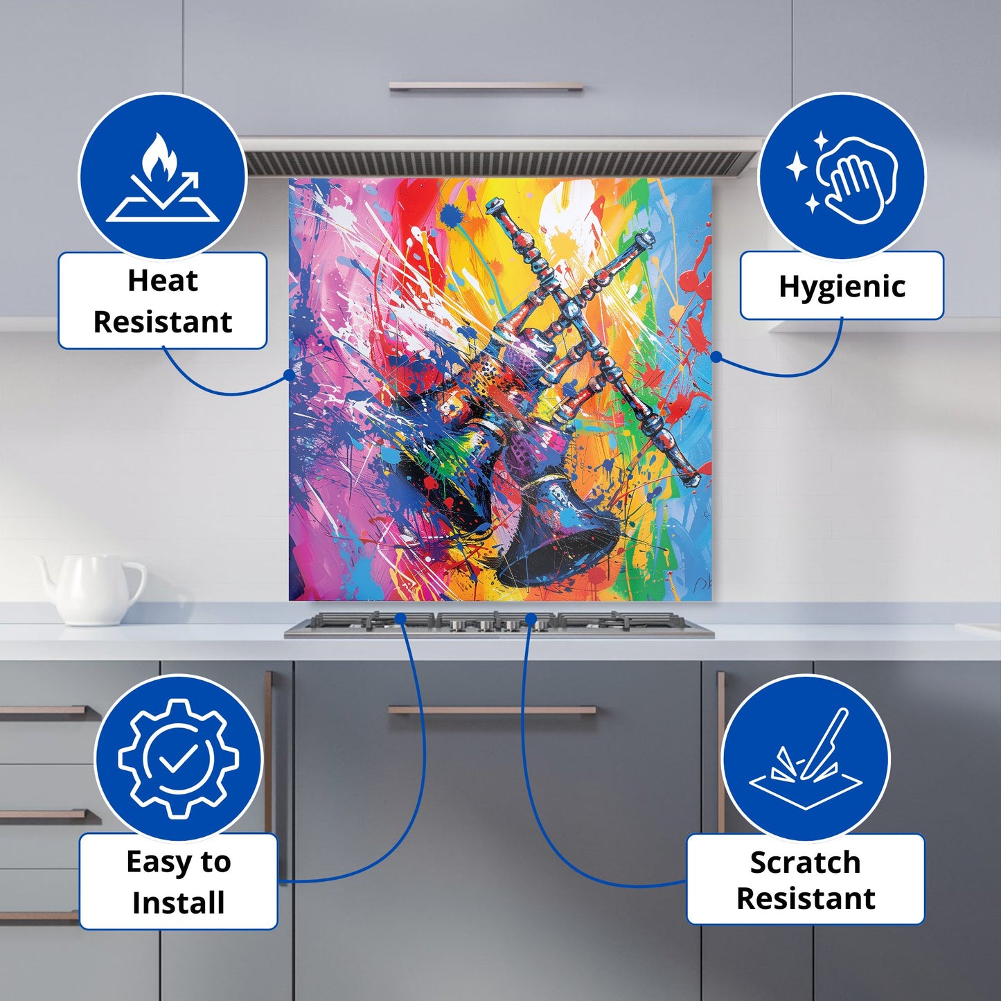 Vibrant Scottish Bagpipes Burst Kitchen Splashback