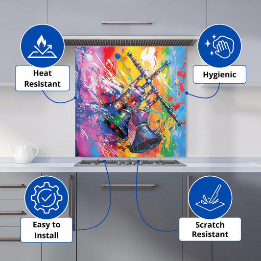 Vibrant Scottish Bagpipes Burst Kitchen Splashback
