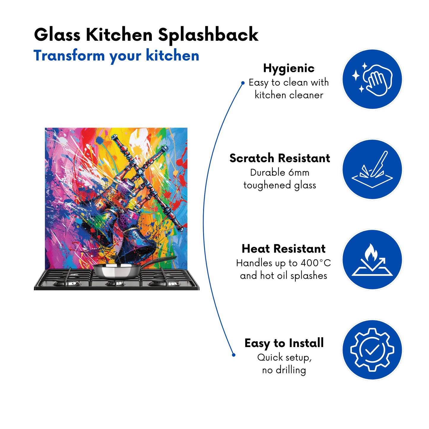 Vibrant Scottish Bagpipes Burst Kitchen Splashback