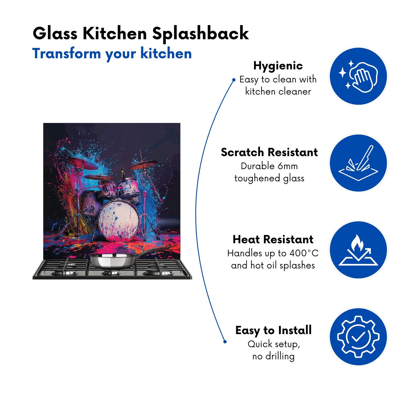 Drumbeat Colours Kitchen Splashback