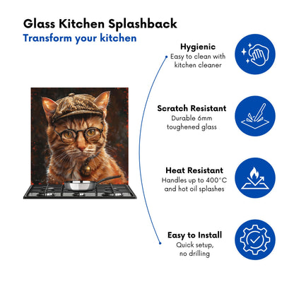 Dapper Ginger Cat with Cap Kitchen Splashback