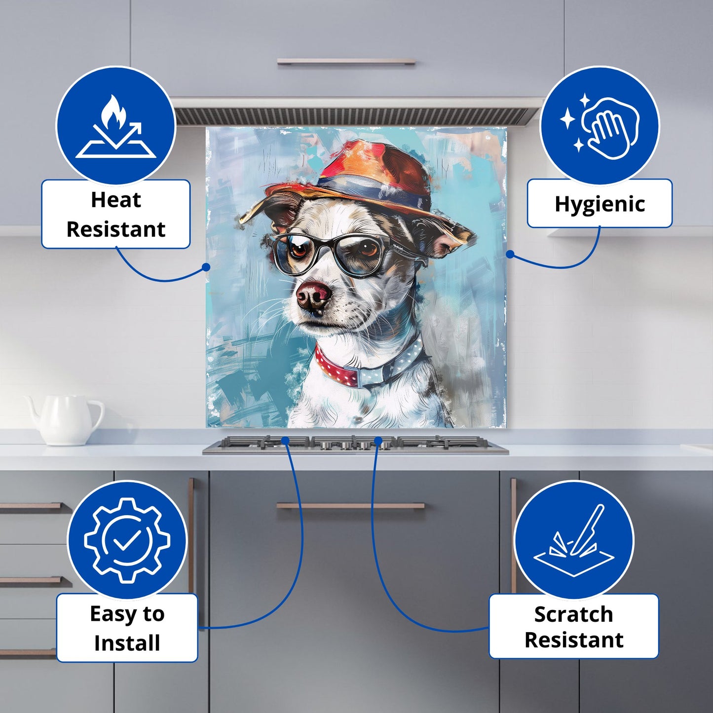 Quirky Pup with a Fedora Kitchen Splashback