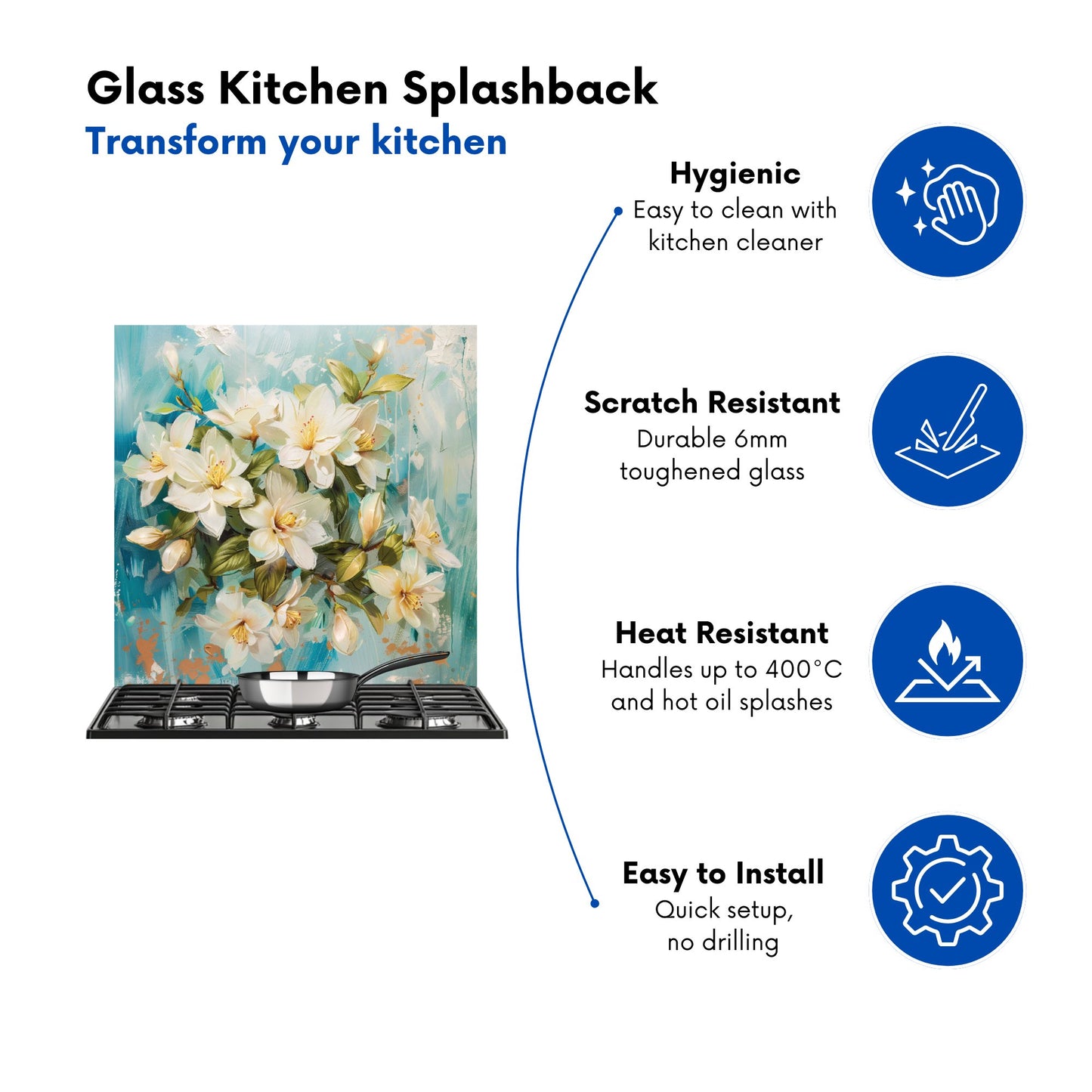 Fresh Jasmine in Blue Hue Kitchen Splashback