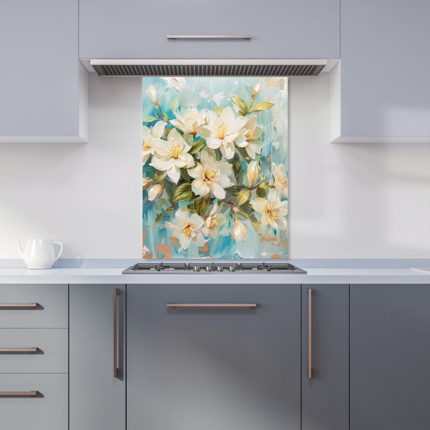Fresh Jasmine in Blue Hue Kitchen Splashback
