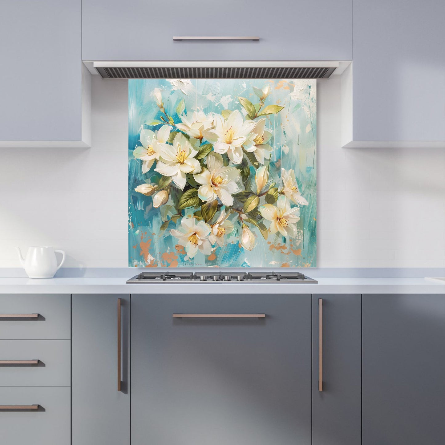 Fresh Jasmine in Blue Hue Kitchen Splashback