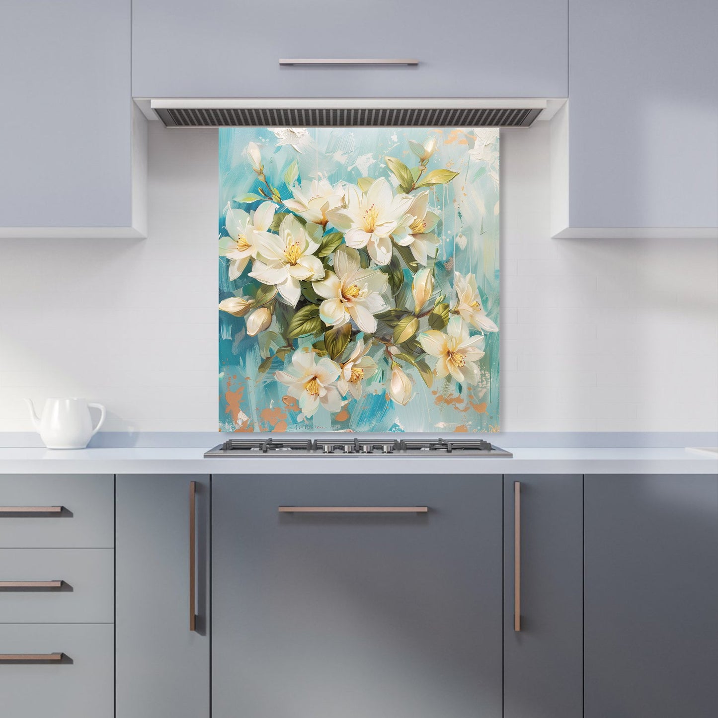 Fresh Jasmine in Blue Hue Kitchen Splashback