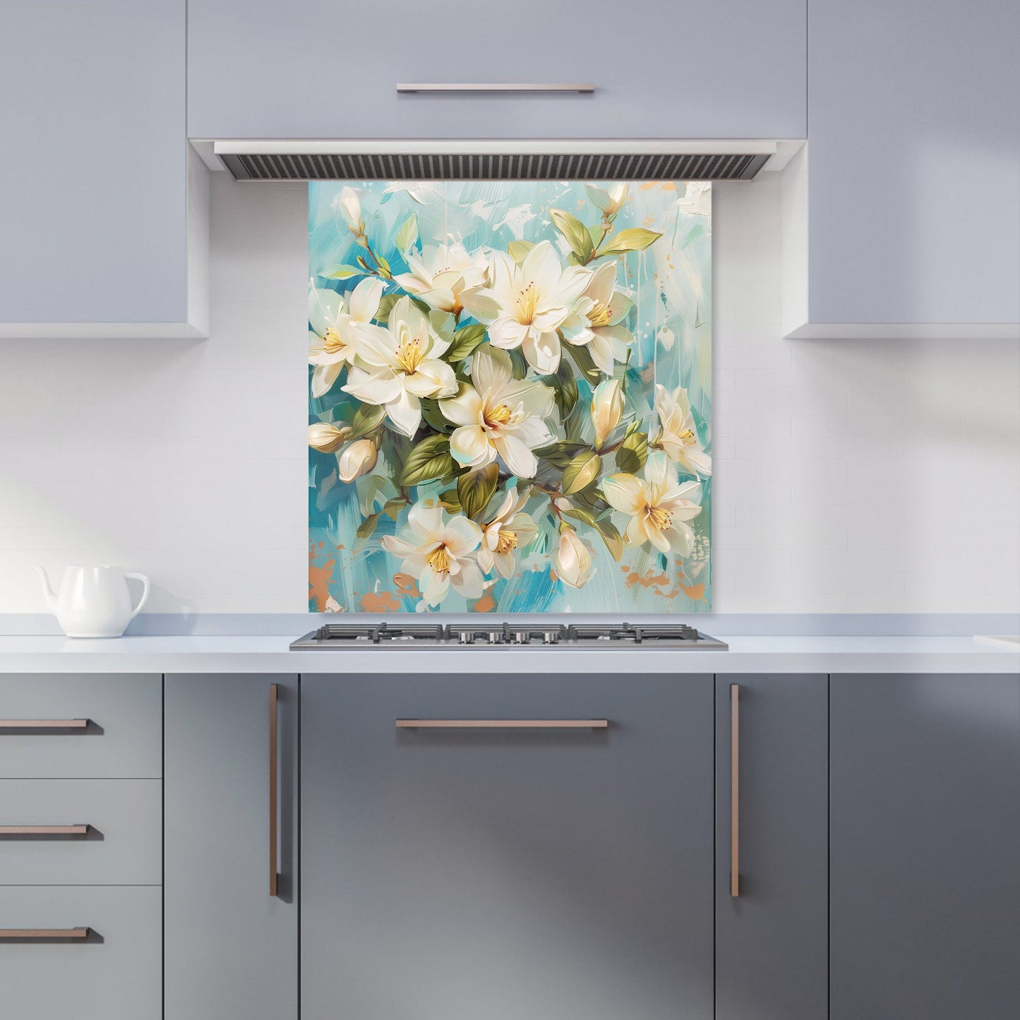 Fresh Jasmine in Blue Hue Kitchen Splashback