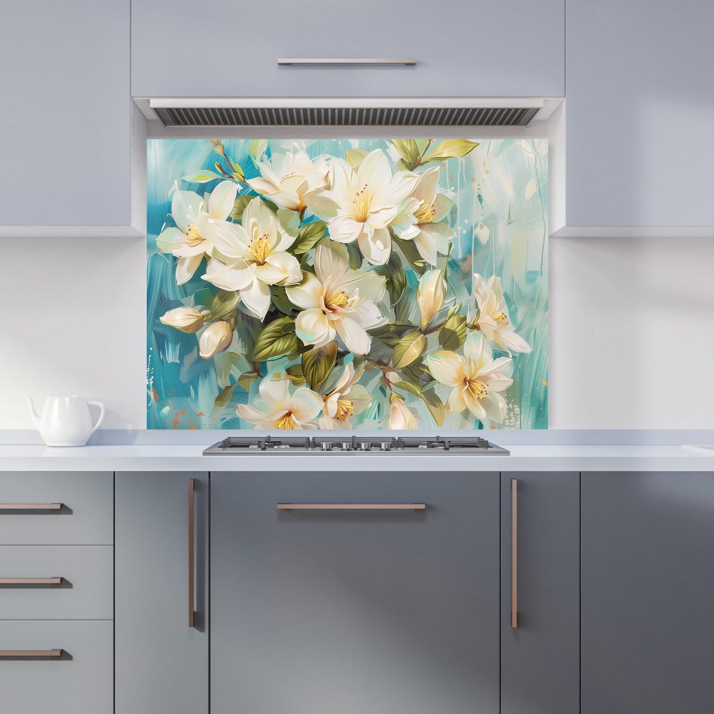 Fresh Jasmine in Blue Hue Kitchen Splashback