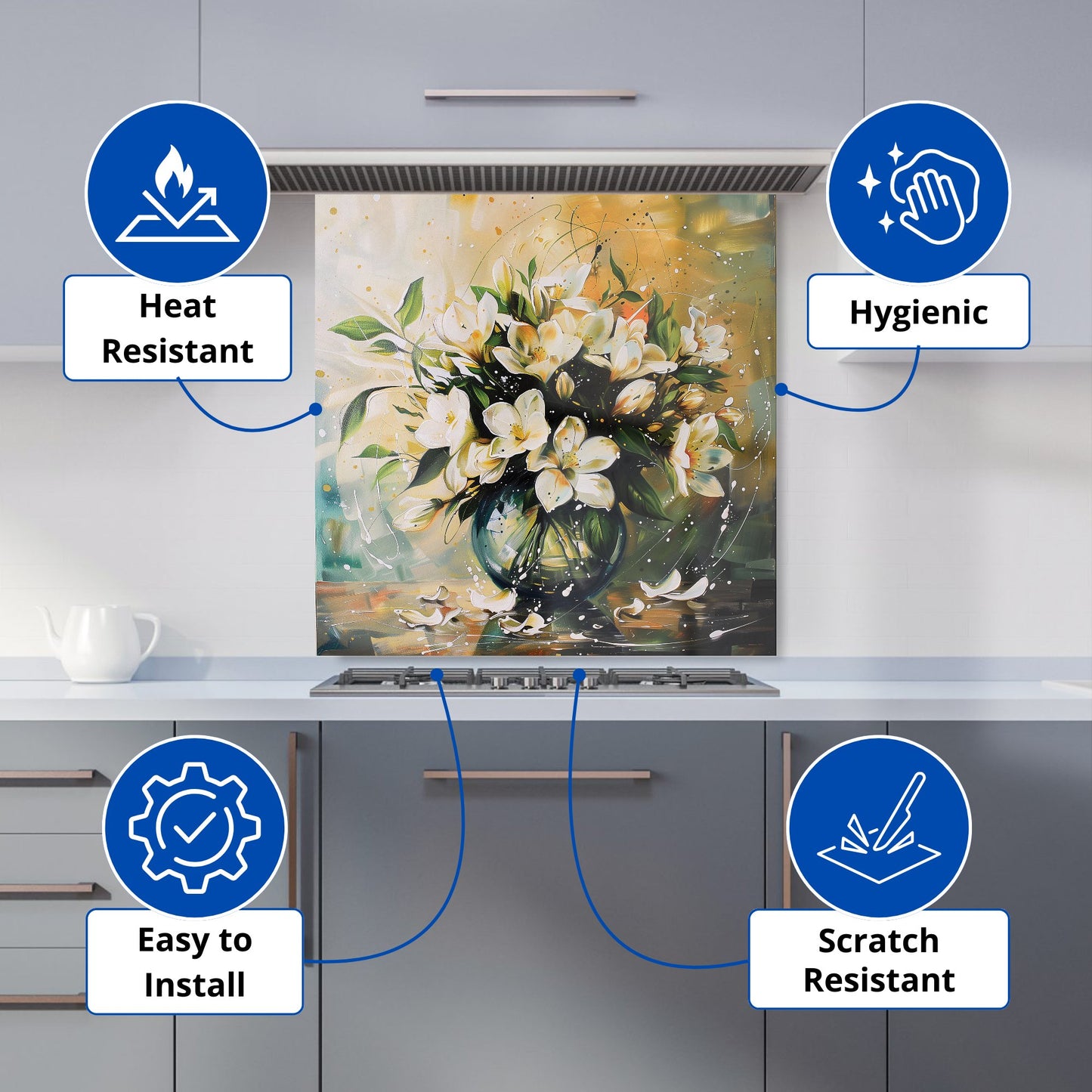 Elegant Jasmine Bloom Splash Kitchen Splashback