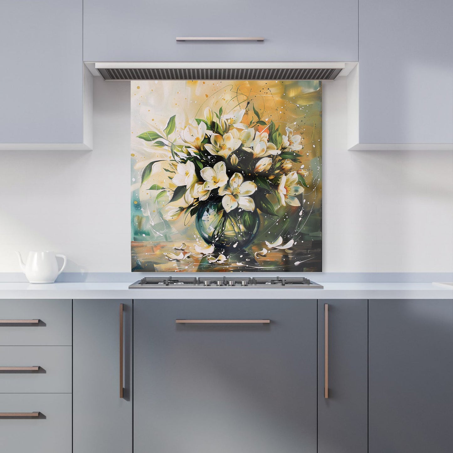 Elegant Jasmine Bloom Splash Kitchen Splashback