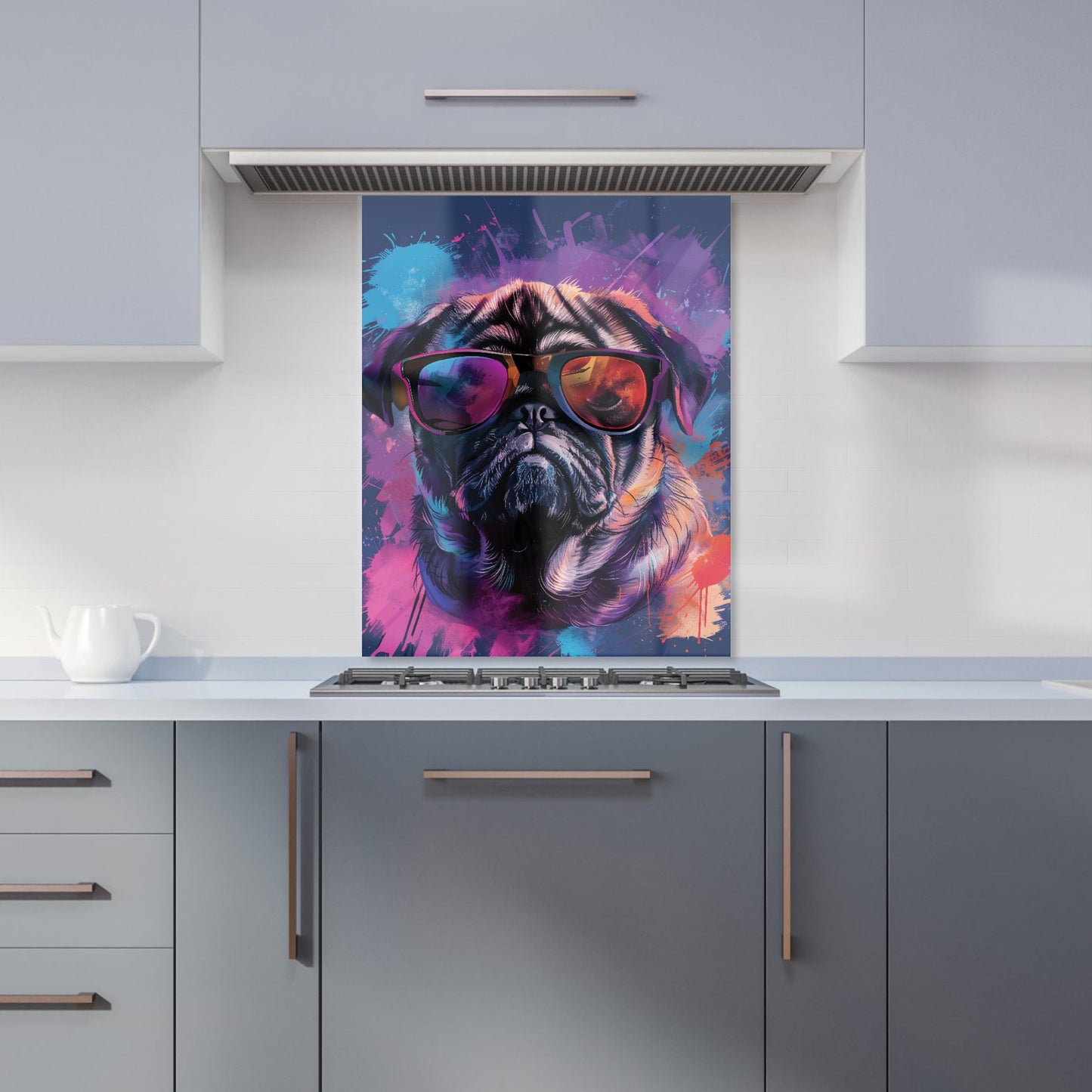 Vibrant Pug in Sunglasses Kitchen Splashback