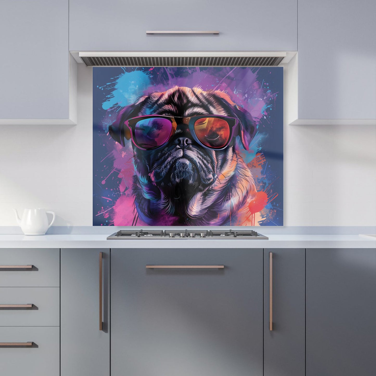 Vibrant Pug in Sunglasses Kitchen Splashback