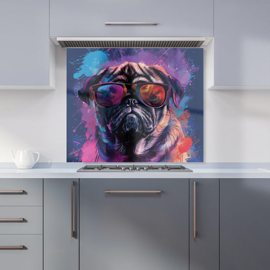 Vibrant Pug in Sunglasses Kitchen Splashback