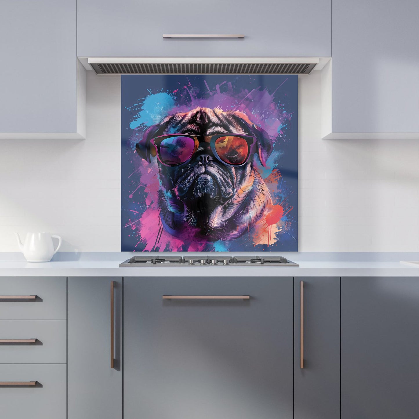 Vibrant Pug in Sunglasses Kitchen Splashback