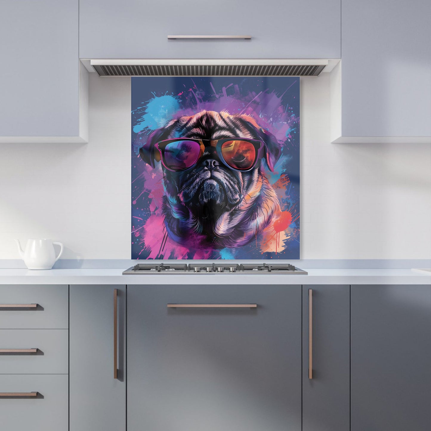 Vibrant Pug in Sunglasses Kitchen Splashback
