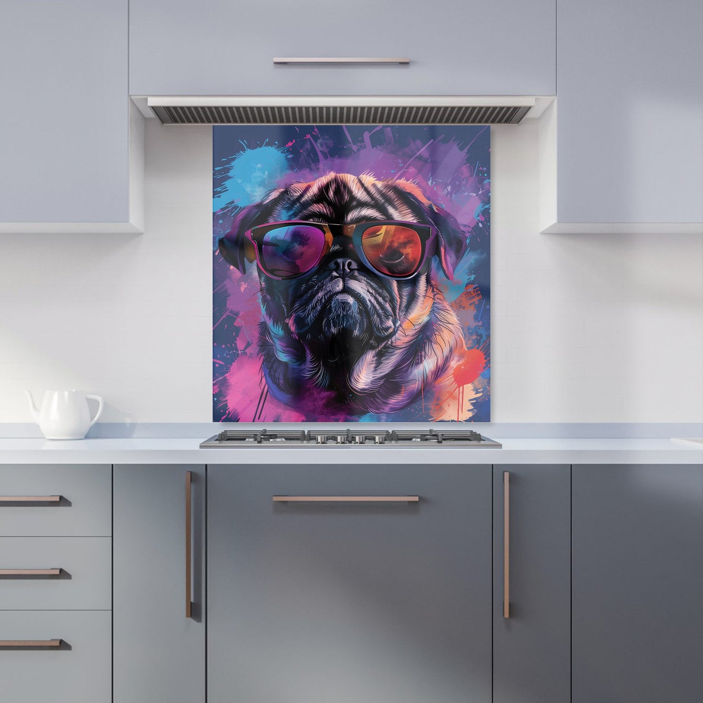 Vibrant Pug in Sunglasses Kitchen Splashback