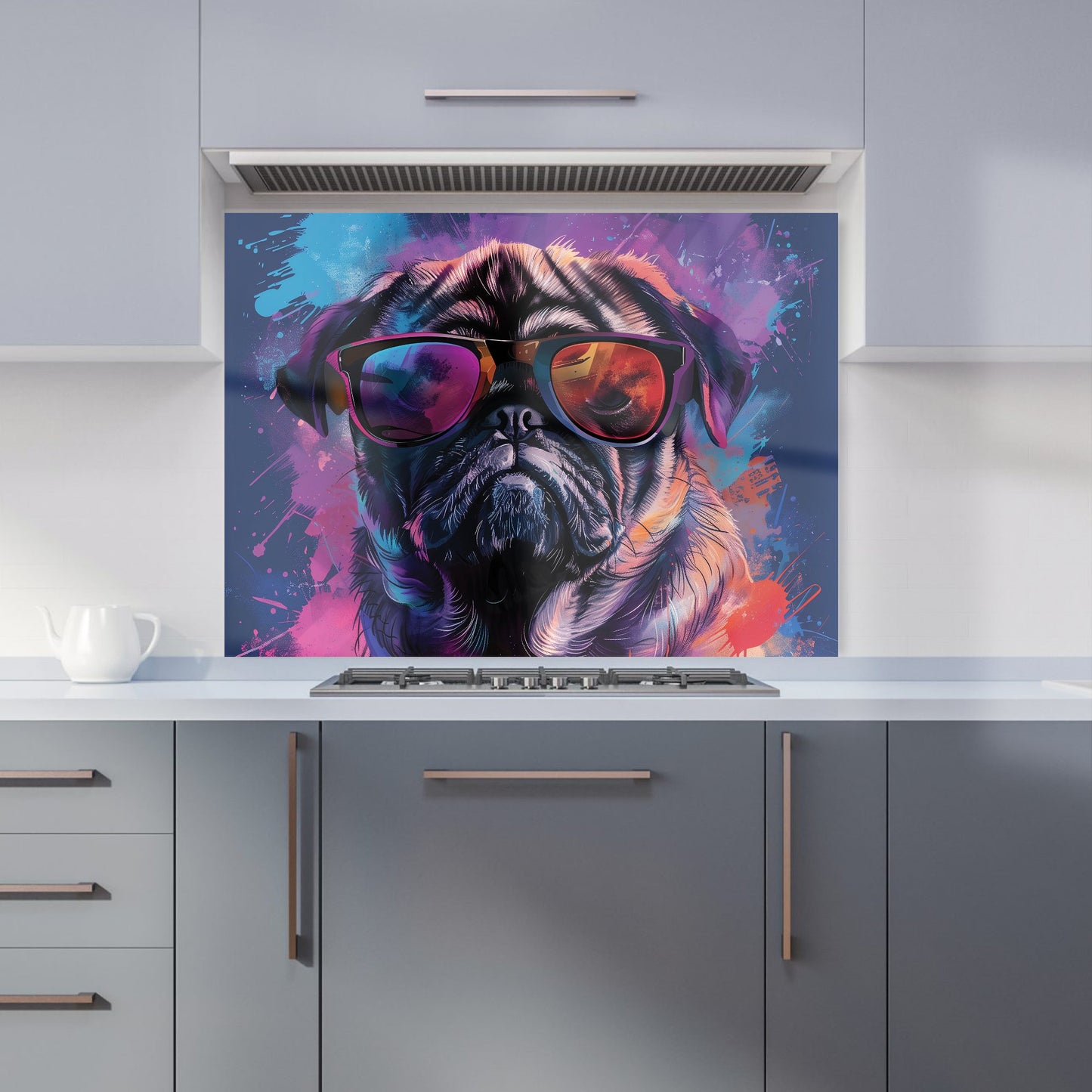 Vibrant Pug in Sunglasses Kitchen Splashback