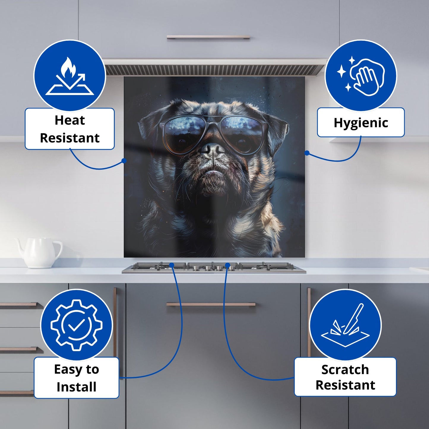 Cool Pug with Midnight Shades Kitchen Splashback
