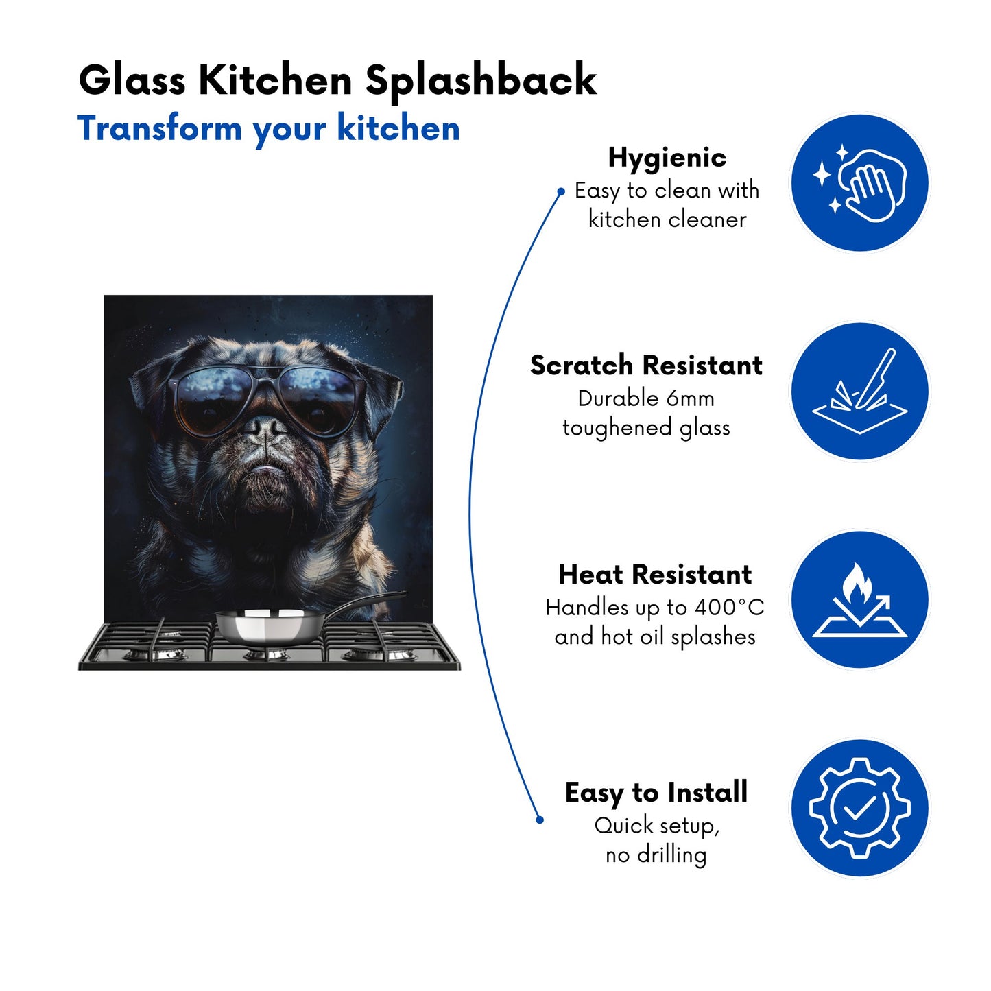 Cool Pug with Midnight Shades Kitchen Splashback