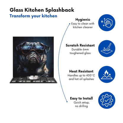 Cool Pug with Midnight Shades Kitchen Splashback
