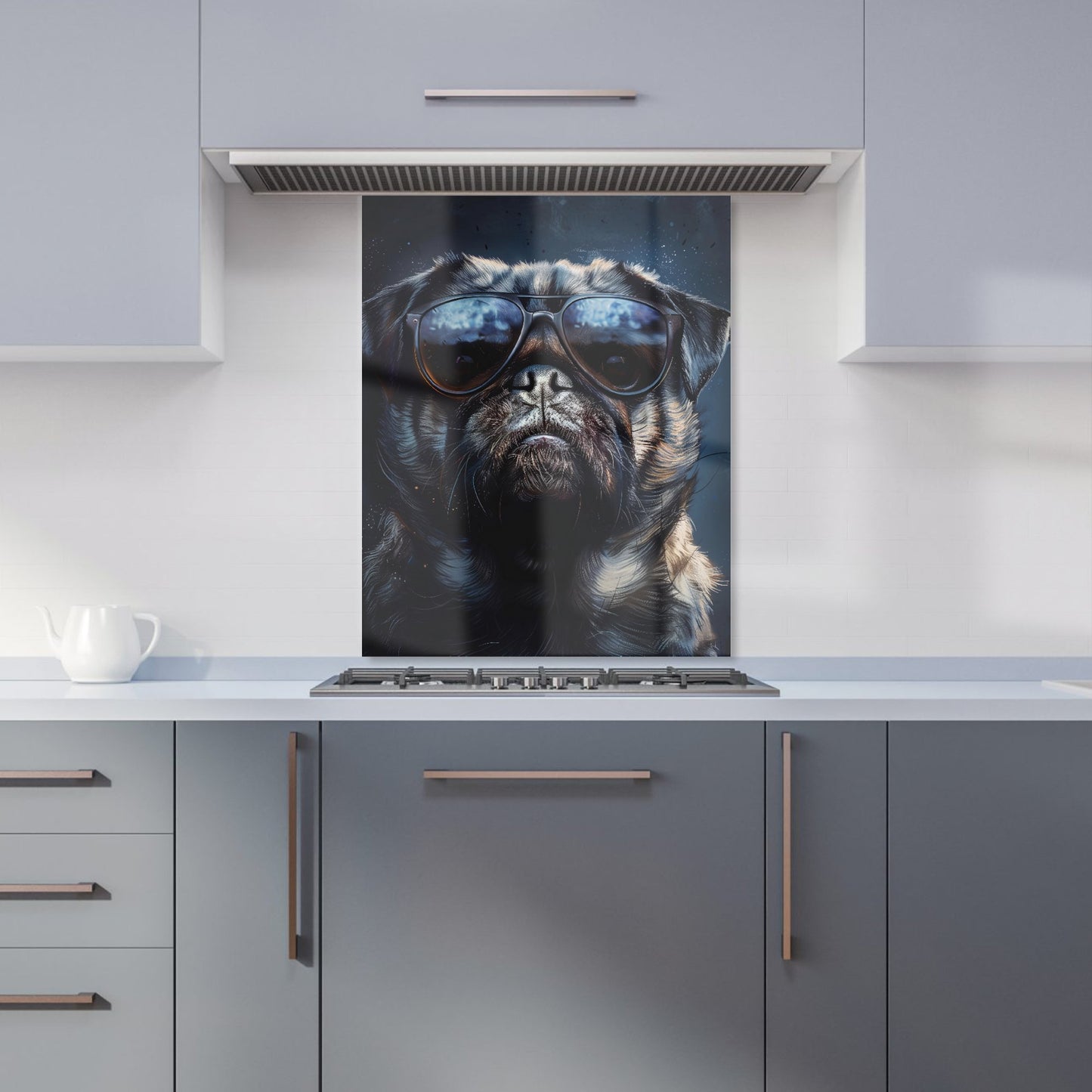 Cool Pug with Midnight Shades Kitchen Splashback
