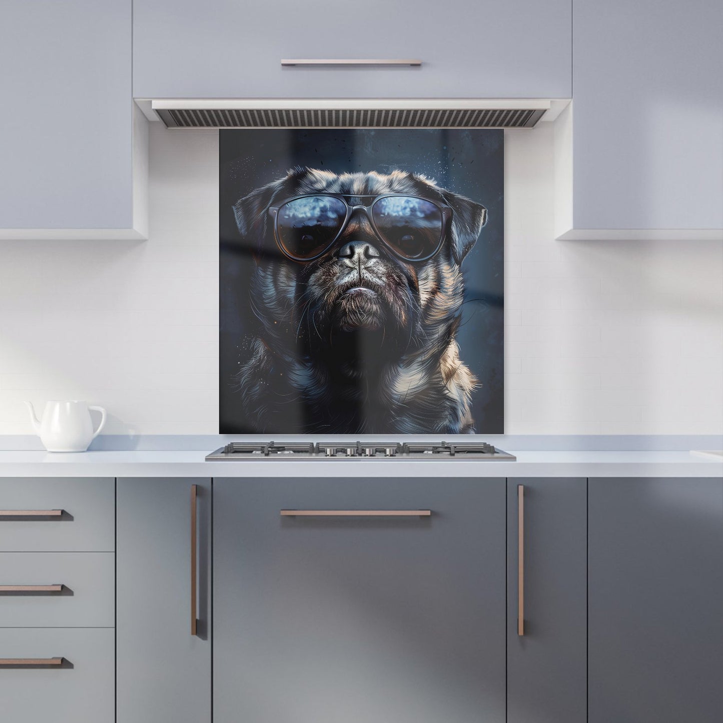 Cool Pug with Midnight Shades Kitchen Splashback