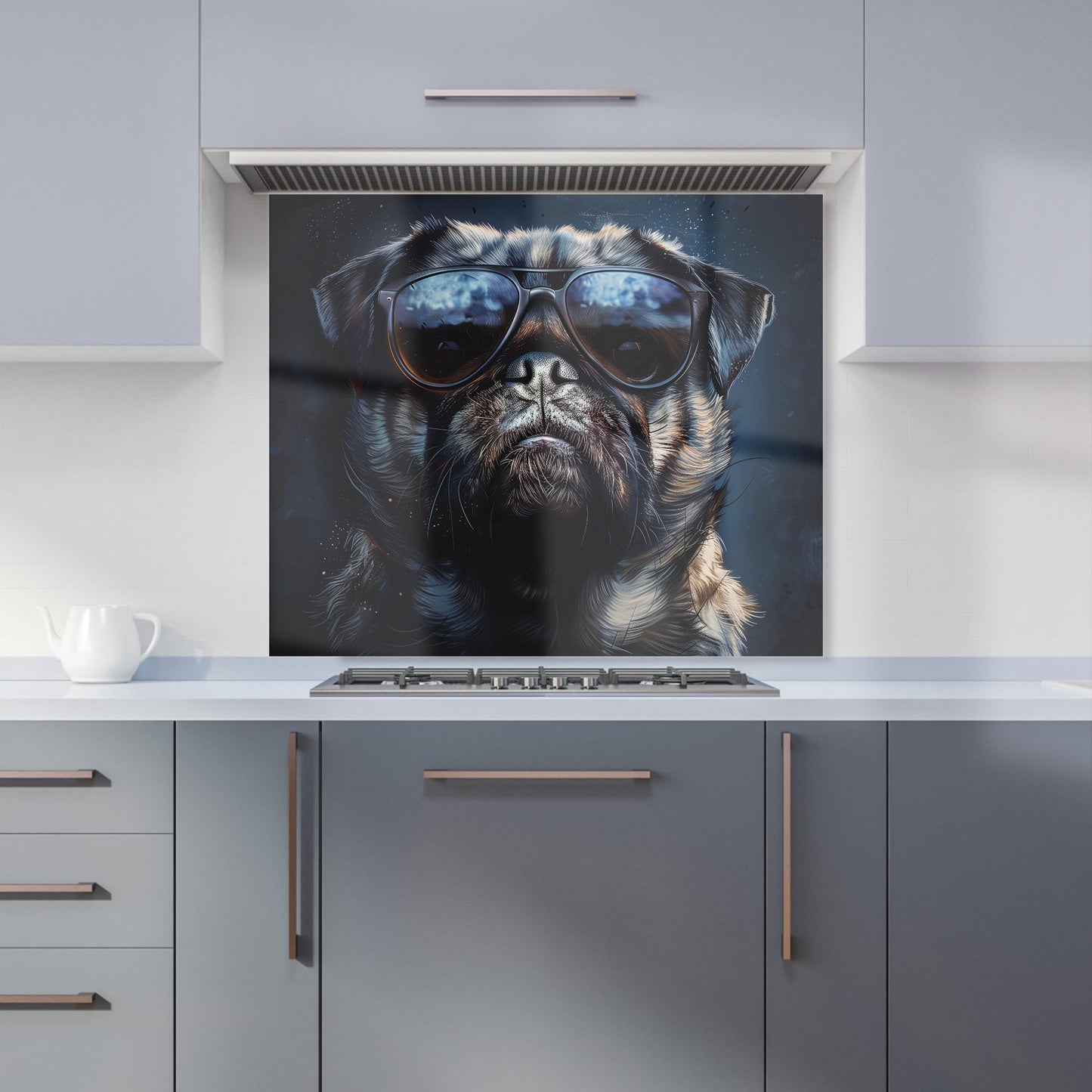 Cool Pug with Midnight Shades Kitchen Splashback