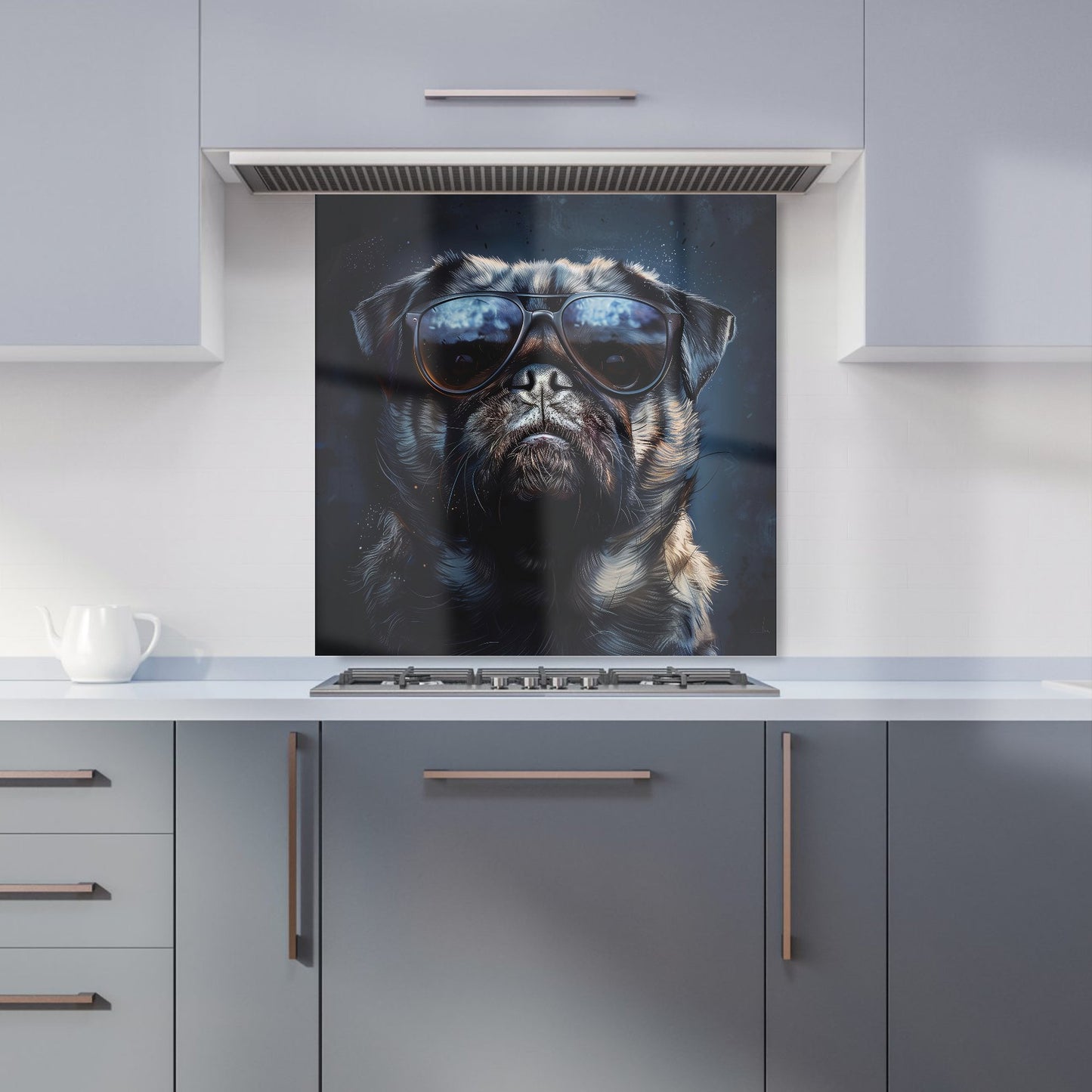 Cool Pug with Midnight Shades Kitchen Splashback