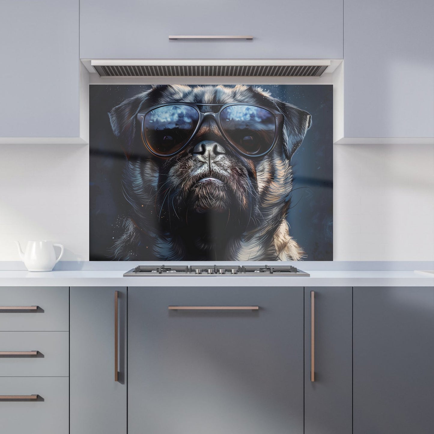 Cool Pug with Midnight Shades Kitchen Splashback