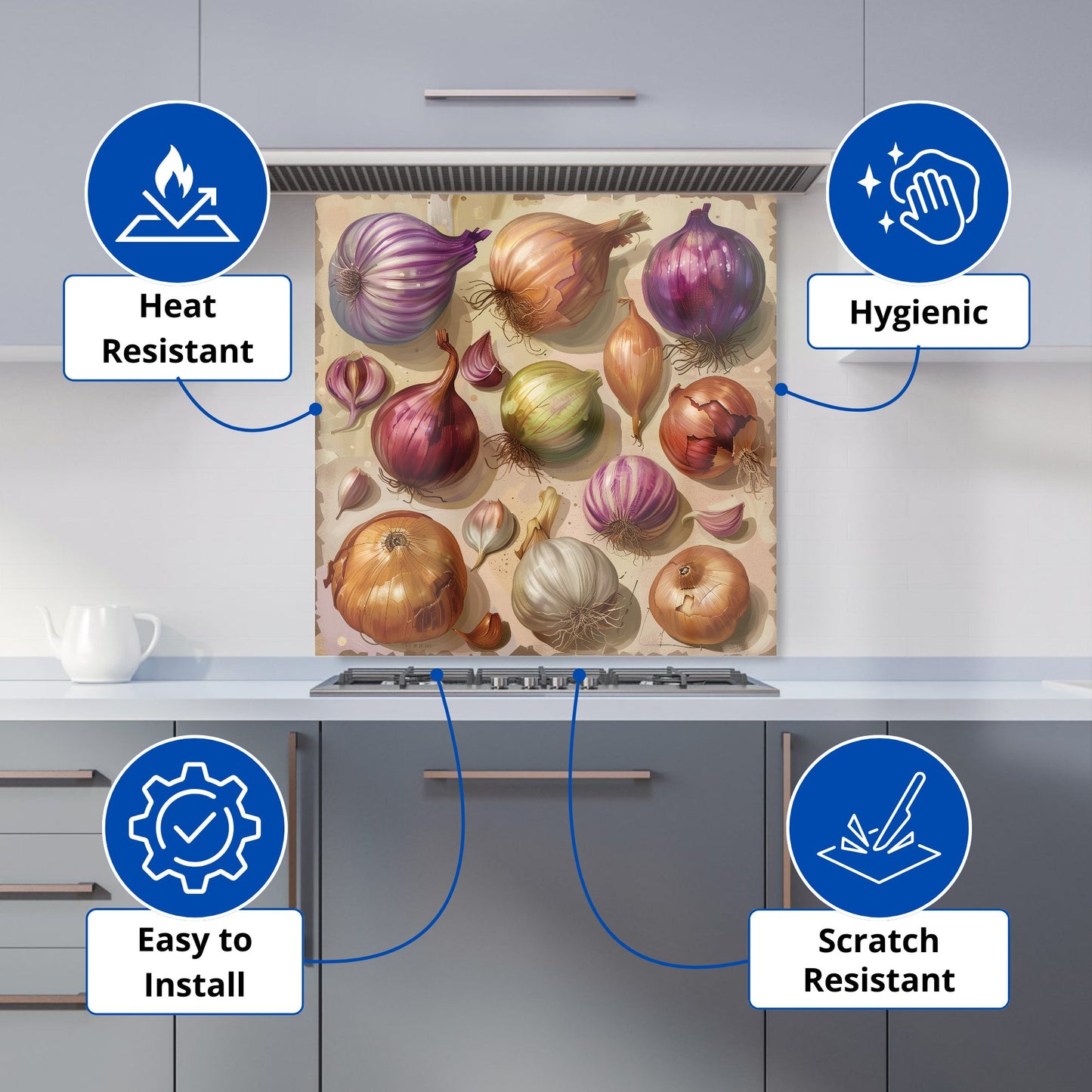 Varieties of Onions and Garlic Kitchen Splashback