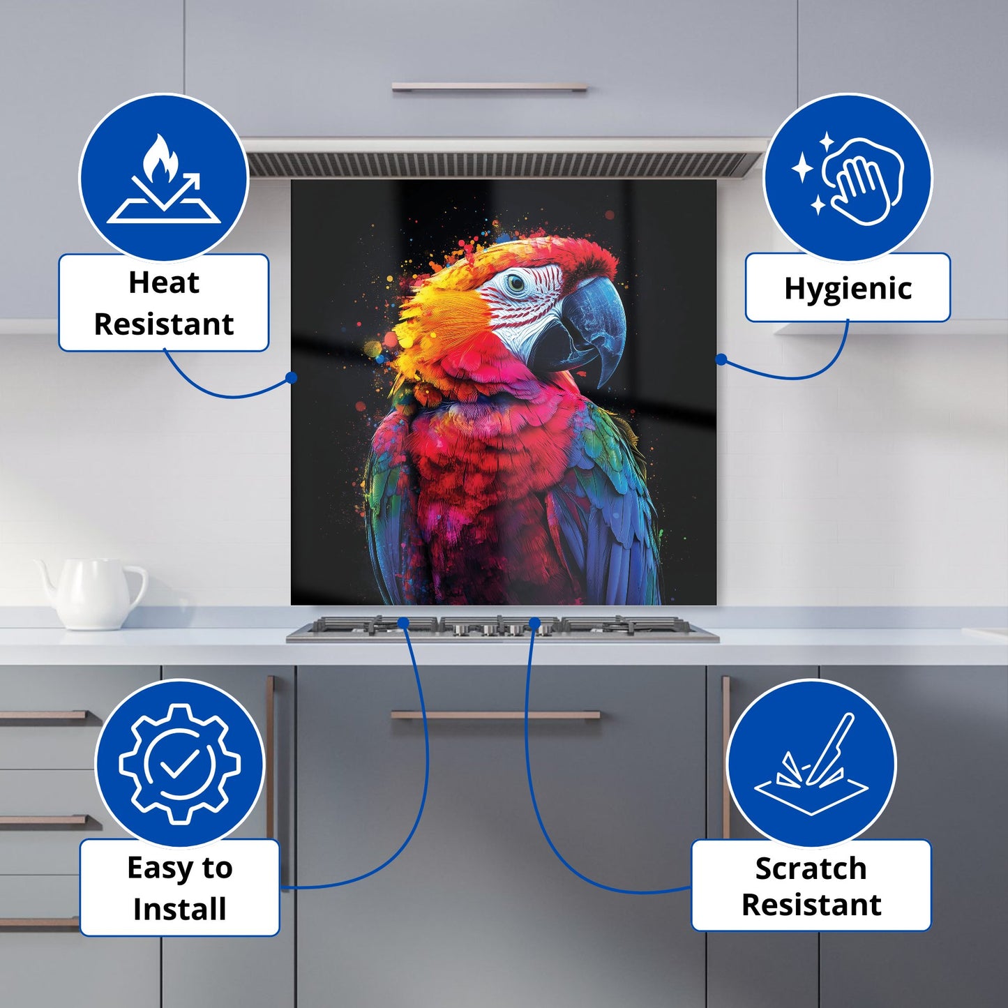 Vivid Parrot in a Splash of Colour Kitchen Splashback
